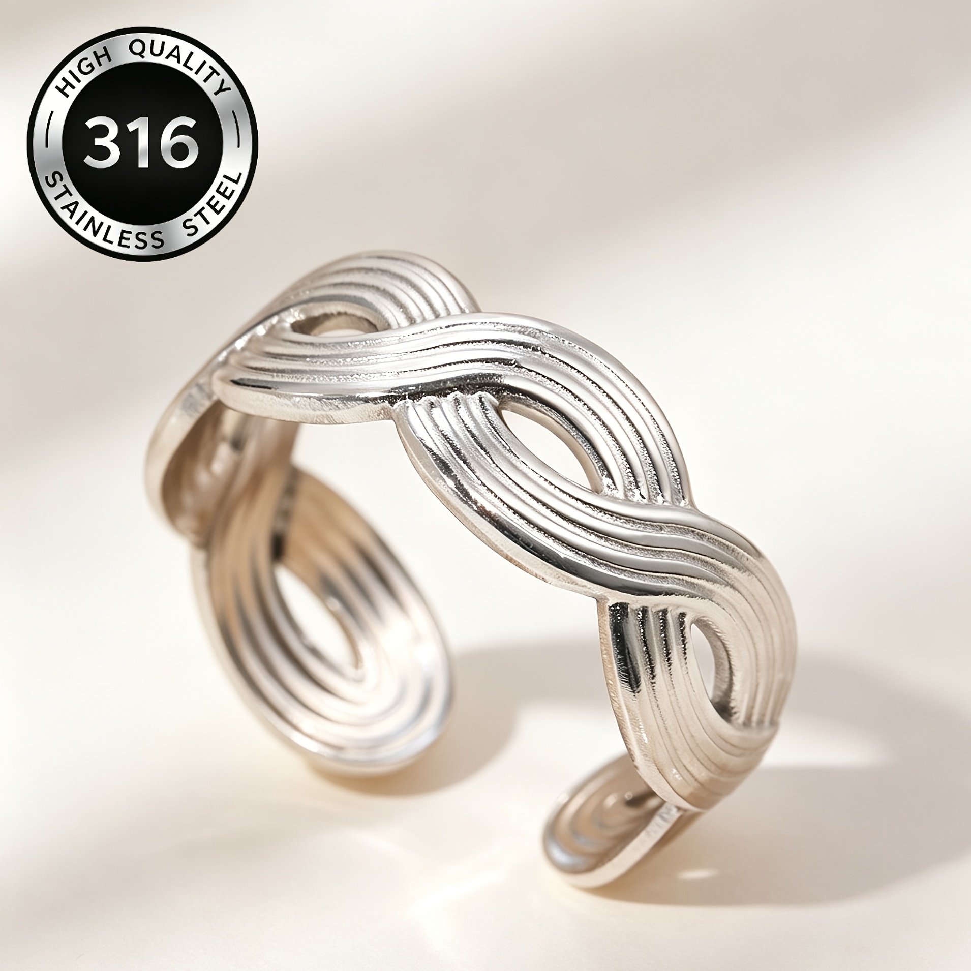 Women's Fashion Stainless Steel Hollow Double-Layer Twist Open Ring